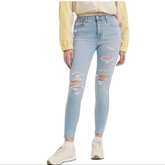 Levi’s 720 High Rise Super ￼Skinny Jeans Ripped Distressed Raw Hem 25 - Picture 1 of 7